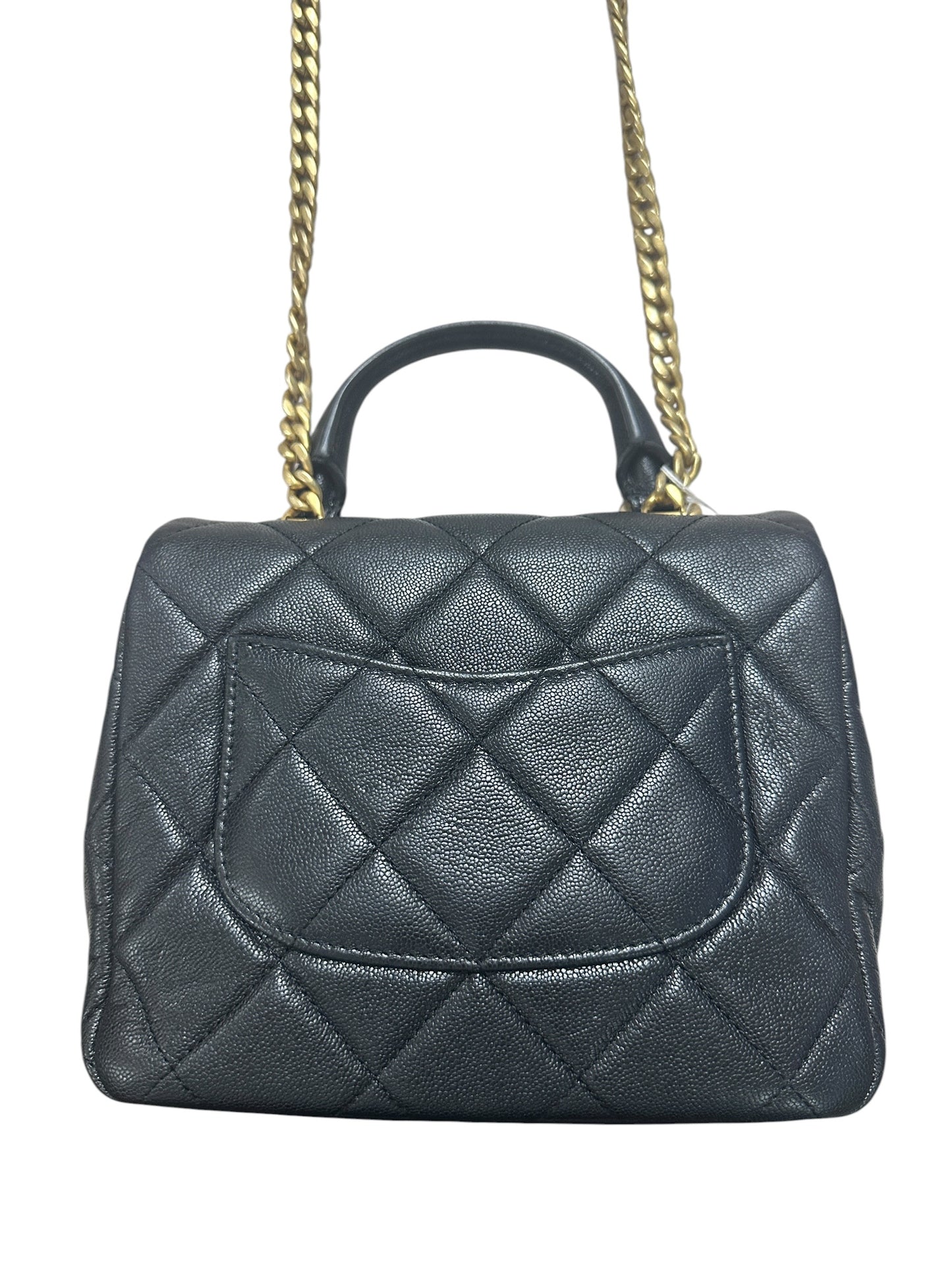 CHANEL Caviar Matelasse 20 Top Handle Bag Black Gold Hardware CH2150