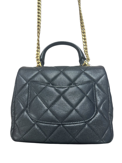 CHANEL Caviar Matelasse 20 Top Handle Bag Black Gold Hardware CH2150