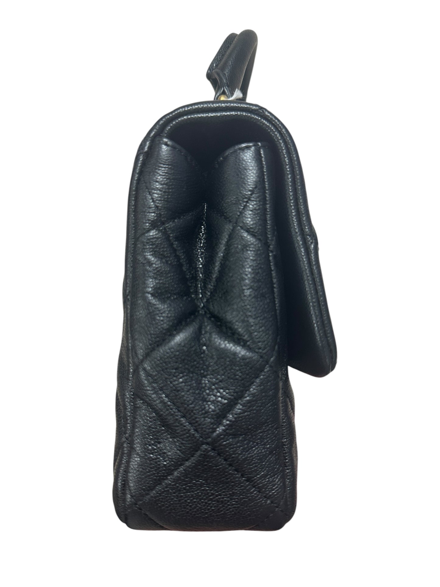 CHANEL Caviar Matelasse 20 Top Handle Bag Black Gold Hardware CH2150
