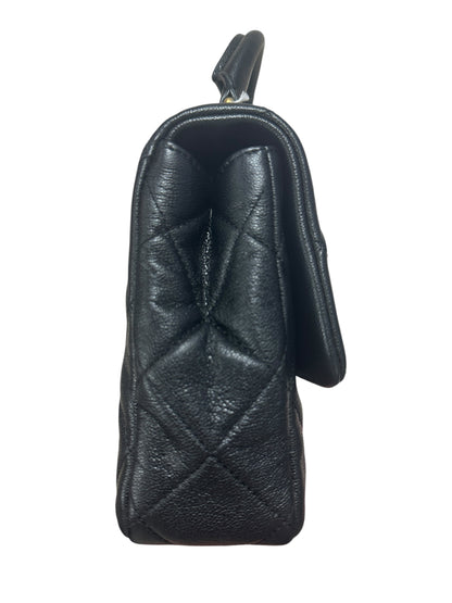 CHANEL Caviar Matelasse 20 Top Handle Bag Black Gold Hardware CH2150