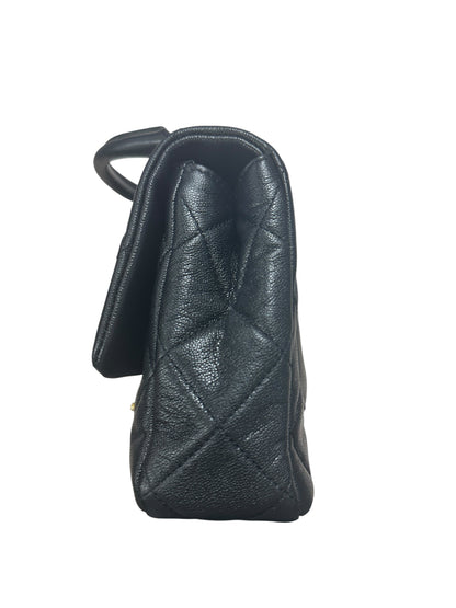 CHANEL Caviar Matelasse 20 Top Handle Bag Black Gold Hardware CH2150