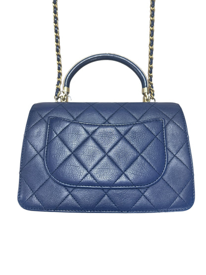 CHANEL Lambskin Matelassé 19 Top Handle Bag Navy Gold Hardware CH2151