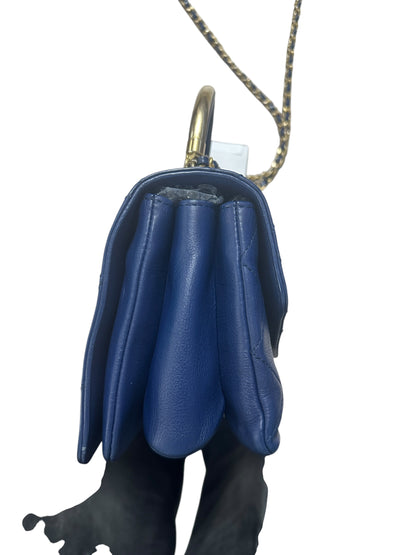 CHANEL Lambskin Matelassé 19 Top Handle Bag Navy Gold Hardware CH2151