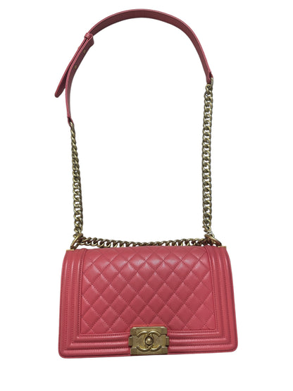 CHANEL Caviar Boy Chanel 25 Shoulder Bag Pink Gold Hardware CH2152