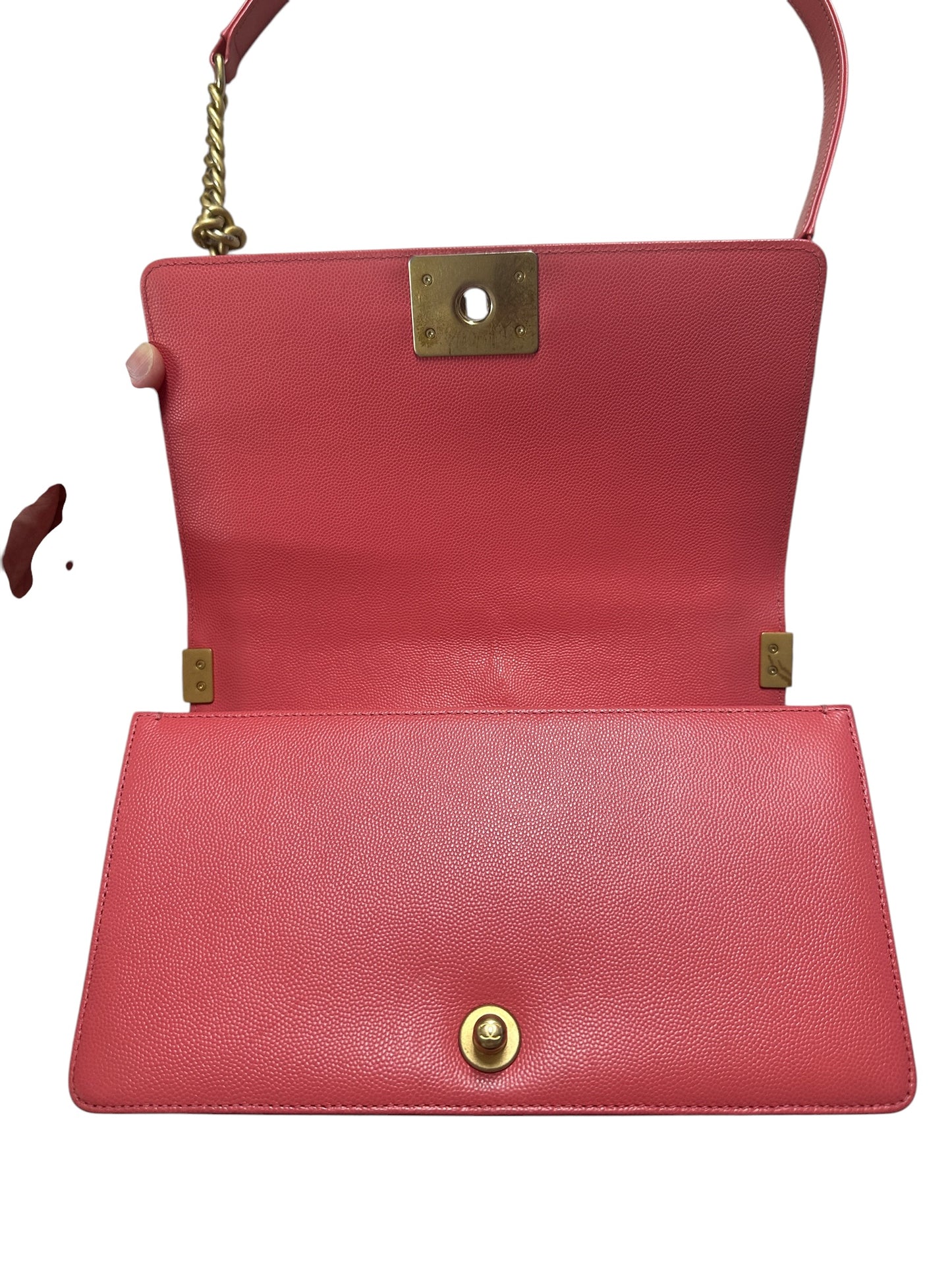 CHANEL Caviar Boy Chanel 25 Shoulder Bag Pink Gold Hardware CH2152
