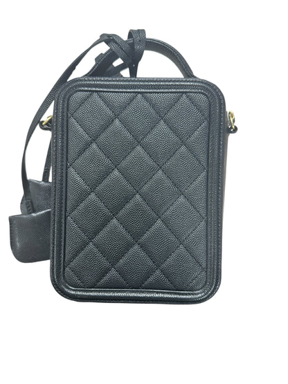 CHANEL Caviar CC Filigree 14 Vertical Vanity 2WAY Black Gold Hardware CH2153