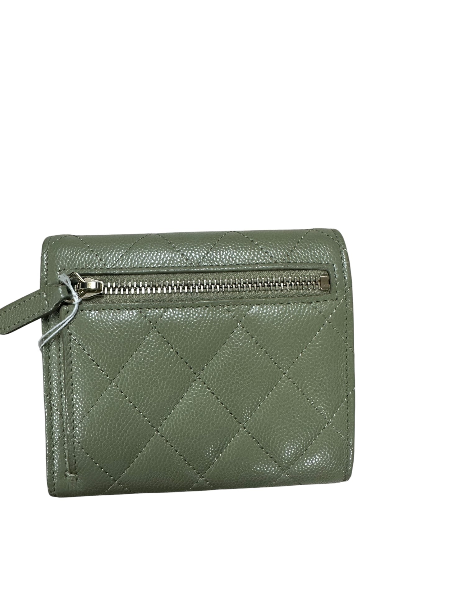 CHANEL Caviar Classic Compact Trifold Wallet Khaki Gold Hardware CH2154