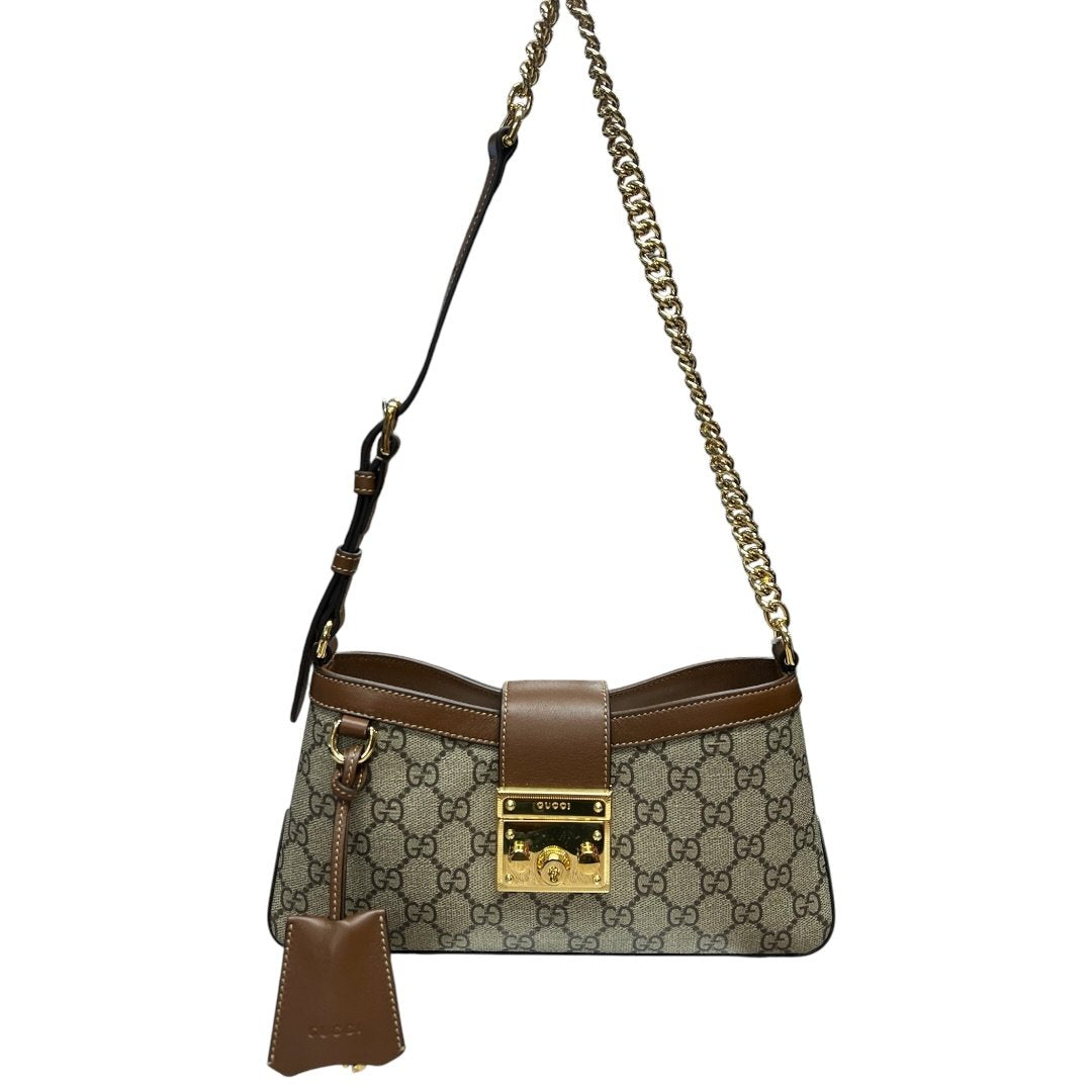 GUCCI GG Supreme Canvas Padlock GG Supreme Shoulder Bag Beige/Brown Gold Hardware GU618
