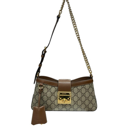 GUCCI GG Supreme Canvas Padlock GG Supreme Shoulder Bag Beige/Brown Gold Hardware GU618