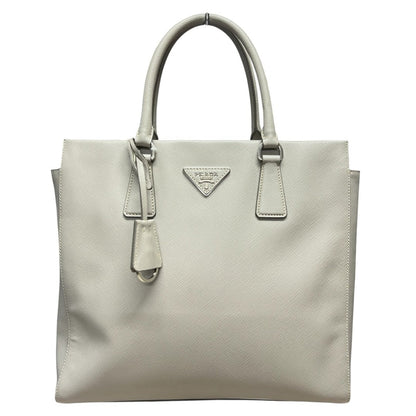 PRADA Saffiano Saffiano Leather Vertical Tote Tote Light Grey Silver Hardware PR202