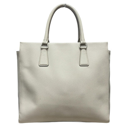 PRADA Saffiano Saffiano Leather Vertical Tote Tote Light Grey Silver Hardware PR202
