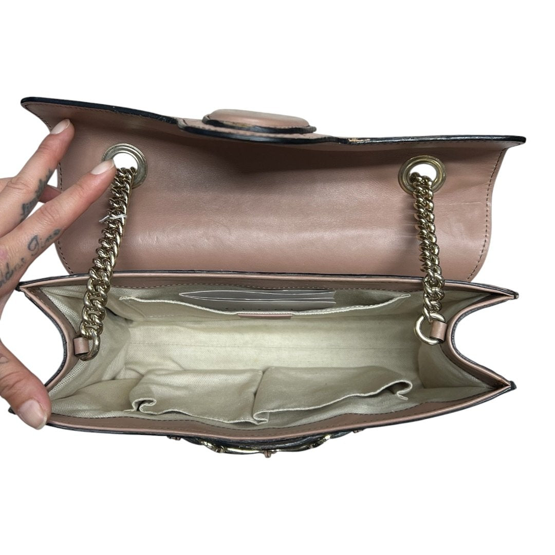 GUCCI Guccissima Leather Horsebit Flap Shoulder Bag Pink Gold Hardware GU615
