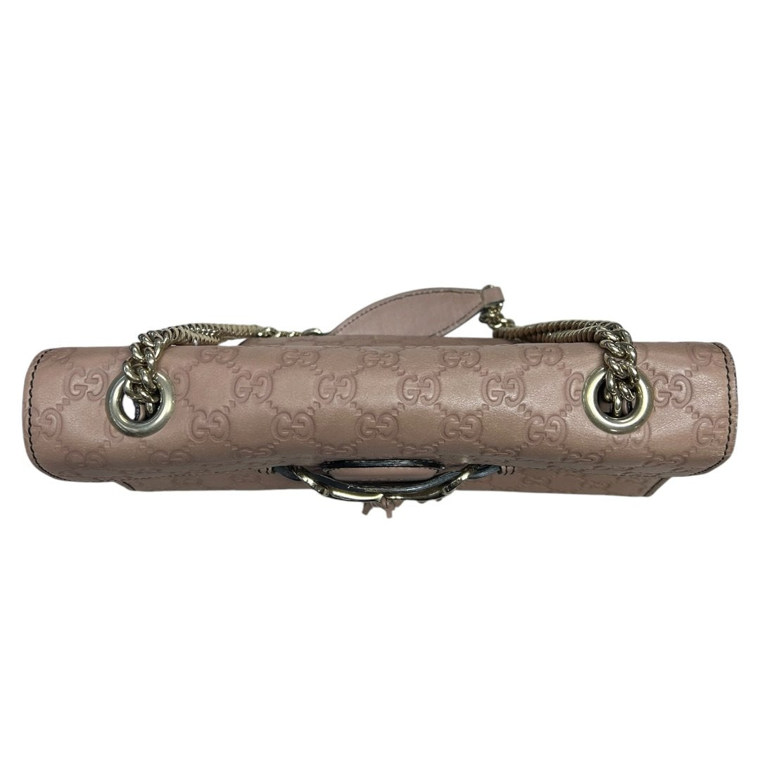 GUCCI Guccissima Leather Horsebit Flap Shoulder Bag Pink Gold Hardware GU615