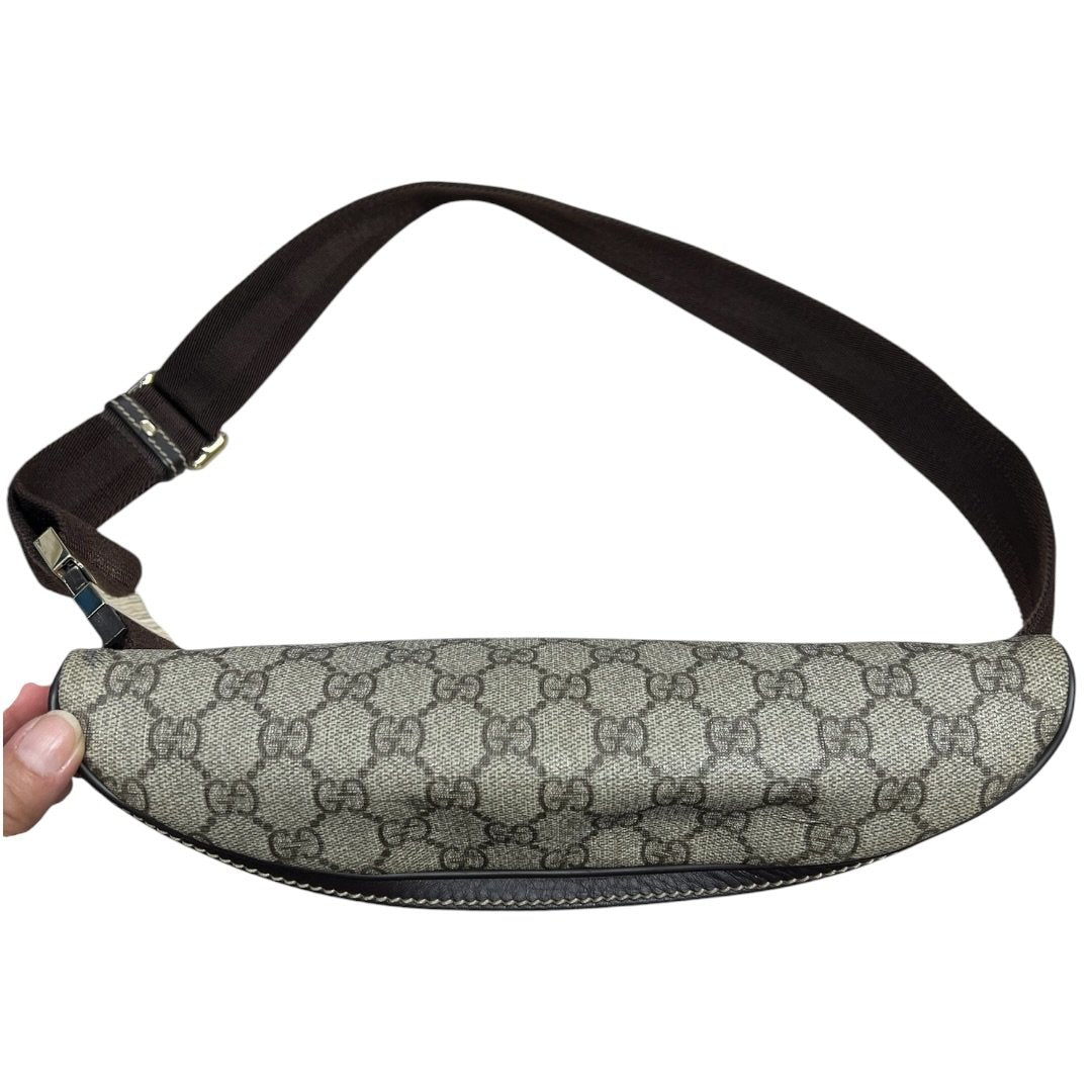 GUCCI GG Supreme Canvas GG Supreme Belt Bag Belt Bag Beige and Dark Brown Gold-tone Hardware GU616