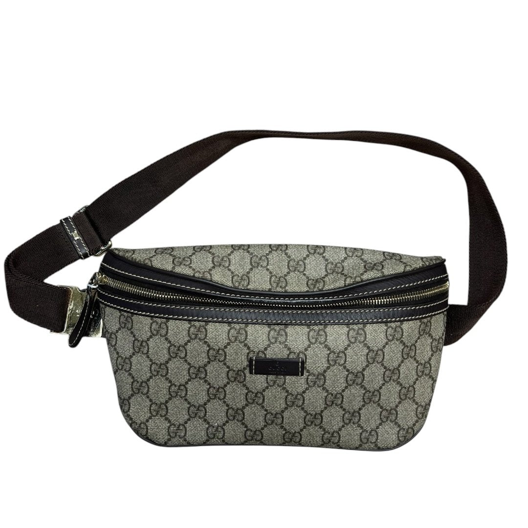 GUCCI GG Supreme Canvas GG Supreme Belt Bag Belt Bag Beige and Dark Brown Gold-tone Hardware GU616