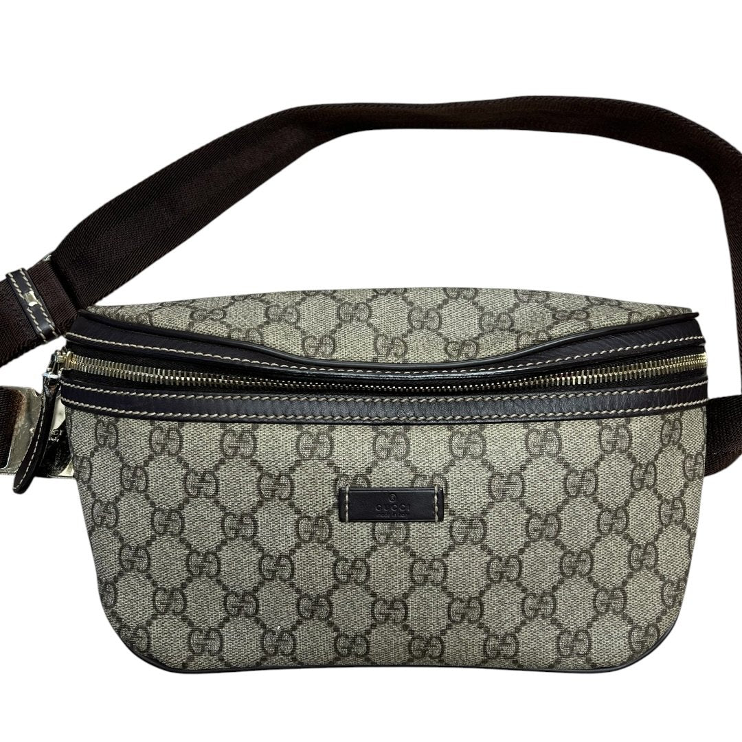 GUCCI GG Supreme Canvas GG Supreme Belt Bag Belt Bag Beige and Dark Brown Gold-tone Hardware GU616