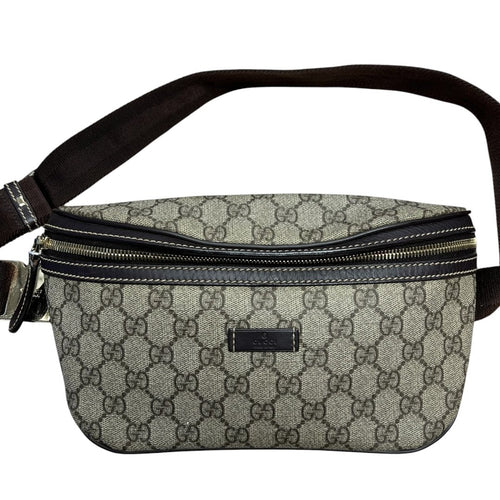 GUCCI GG Supreme Canvas GG Supreme Belt Bag Beige and Dark Brown Gold-tone Hardware GU616