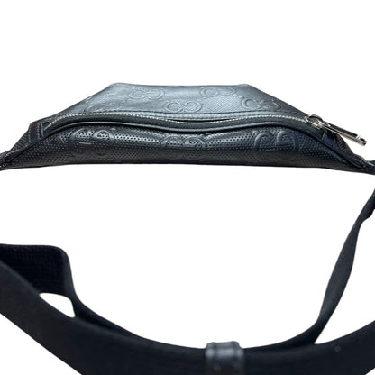 GUCCI GG Embossed Leather GG Embossed Perforated Leather Belt Bag Belt Bag Black Silver Hardware Gu621