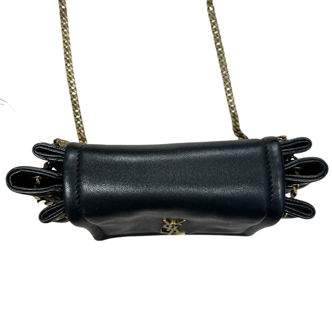 YVES SAINT LAURENT Lambskin Quilted Shoulder Bag Black Gold Hardware Yv155