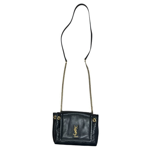 YVES SAINT LAURENT Lambskin Quilted Shoulder Bag Black Gold Hardware Yv155
