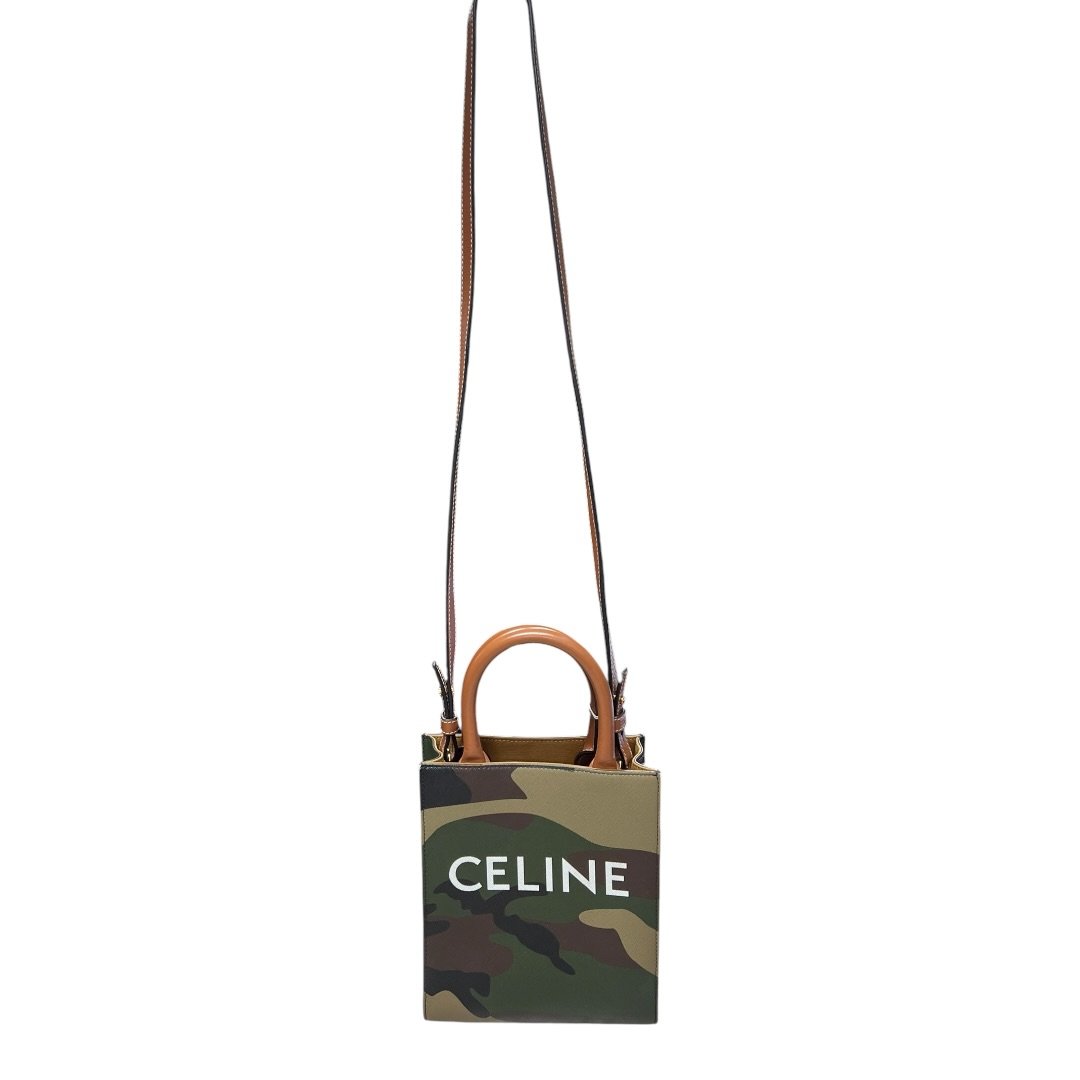 CELINE Coated Canvas Mini Vertical Cabas Handbag Green Camouflage Gold Hardware Ce260