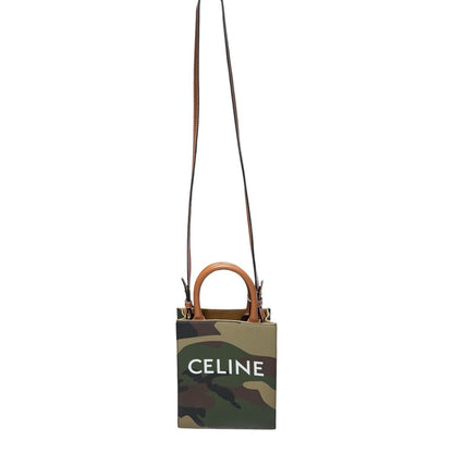 CELINE Coated Canvas Mini Vertical Cabas Handbag Green Camouflage Gold Hardware Ce260