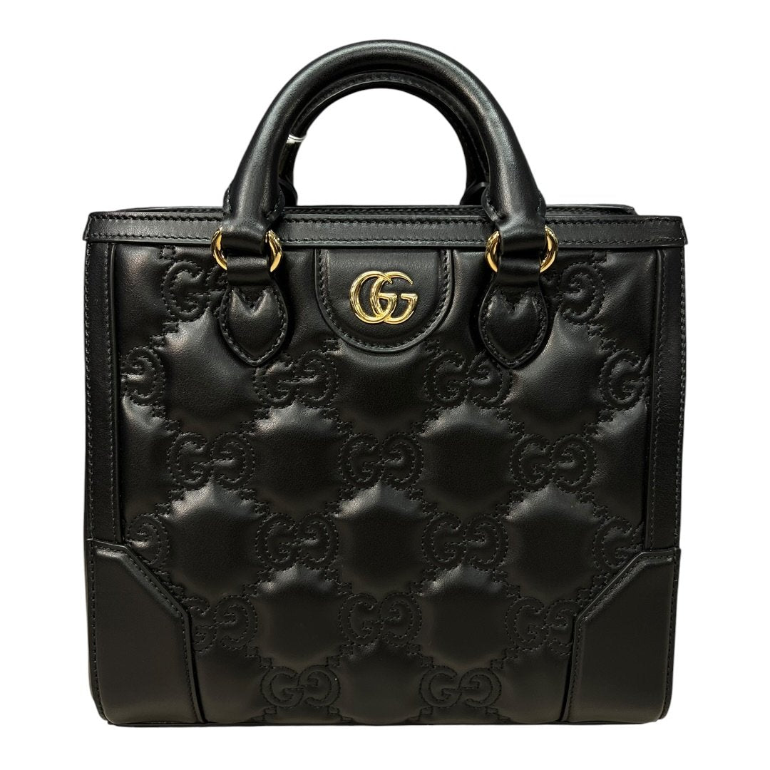 GUCCI Matelassé Leather GG Matelassé Mini Top Handle Bag Black Gold Hardware GU623