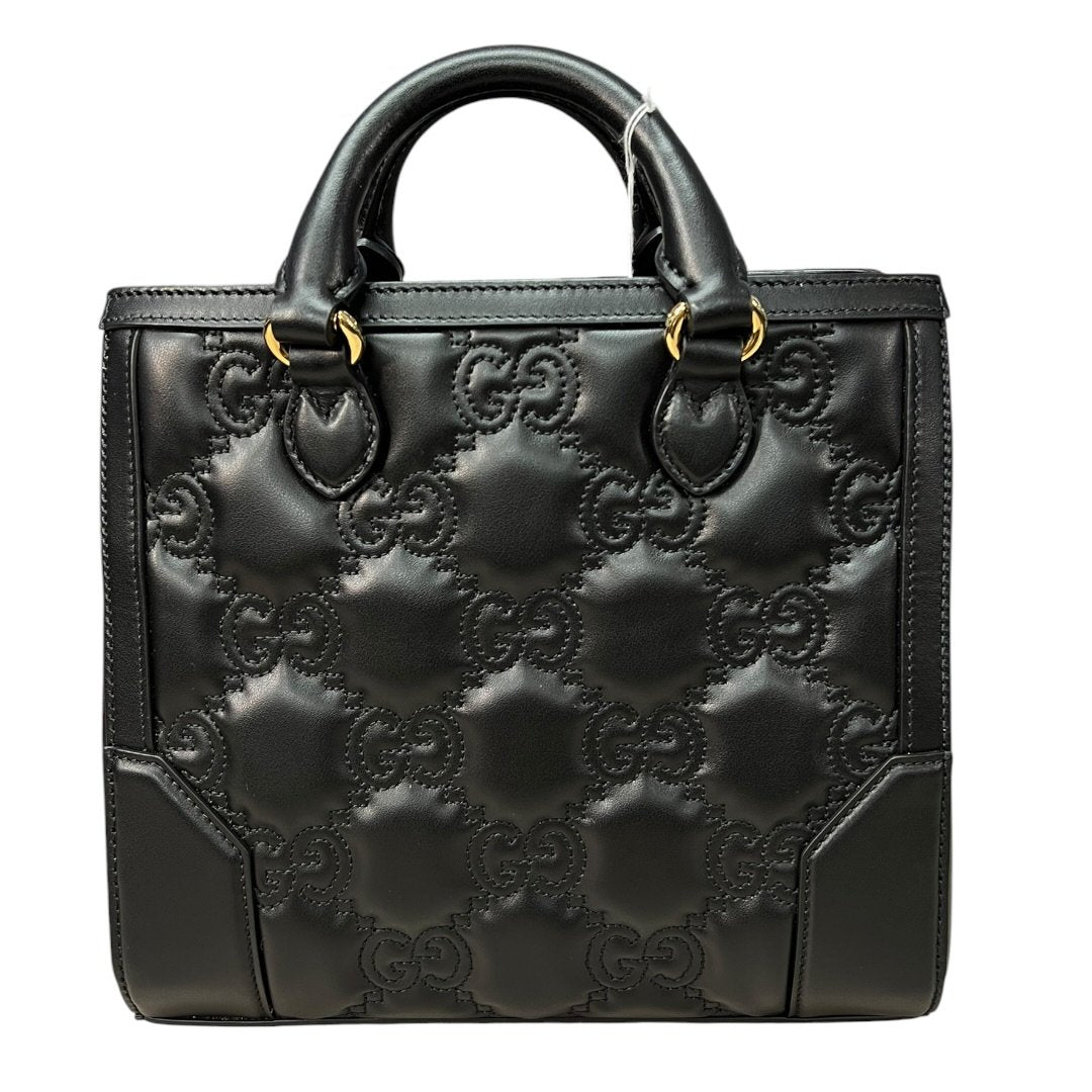 GUCCI Matelassé Leather GG Matelassé Mini Top Handle Bag Black Gold Hardware GU623