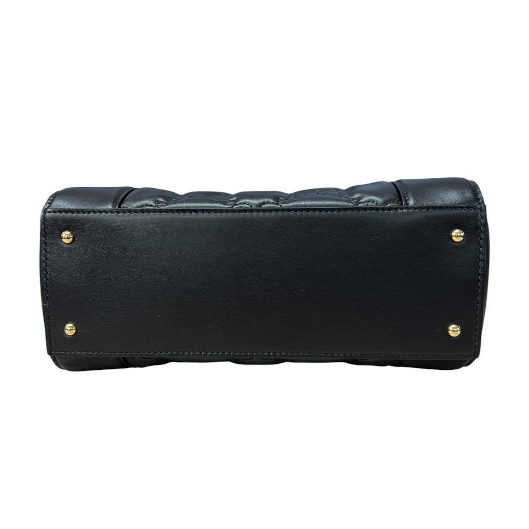 GUCCI Matelassé Leather GG Matelassé Mini Top Handle Bag Black Gold Hardware GU623
