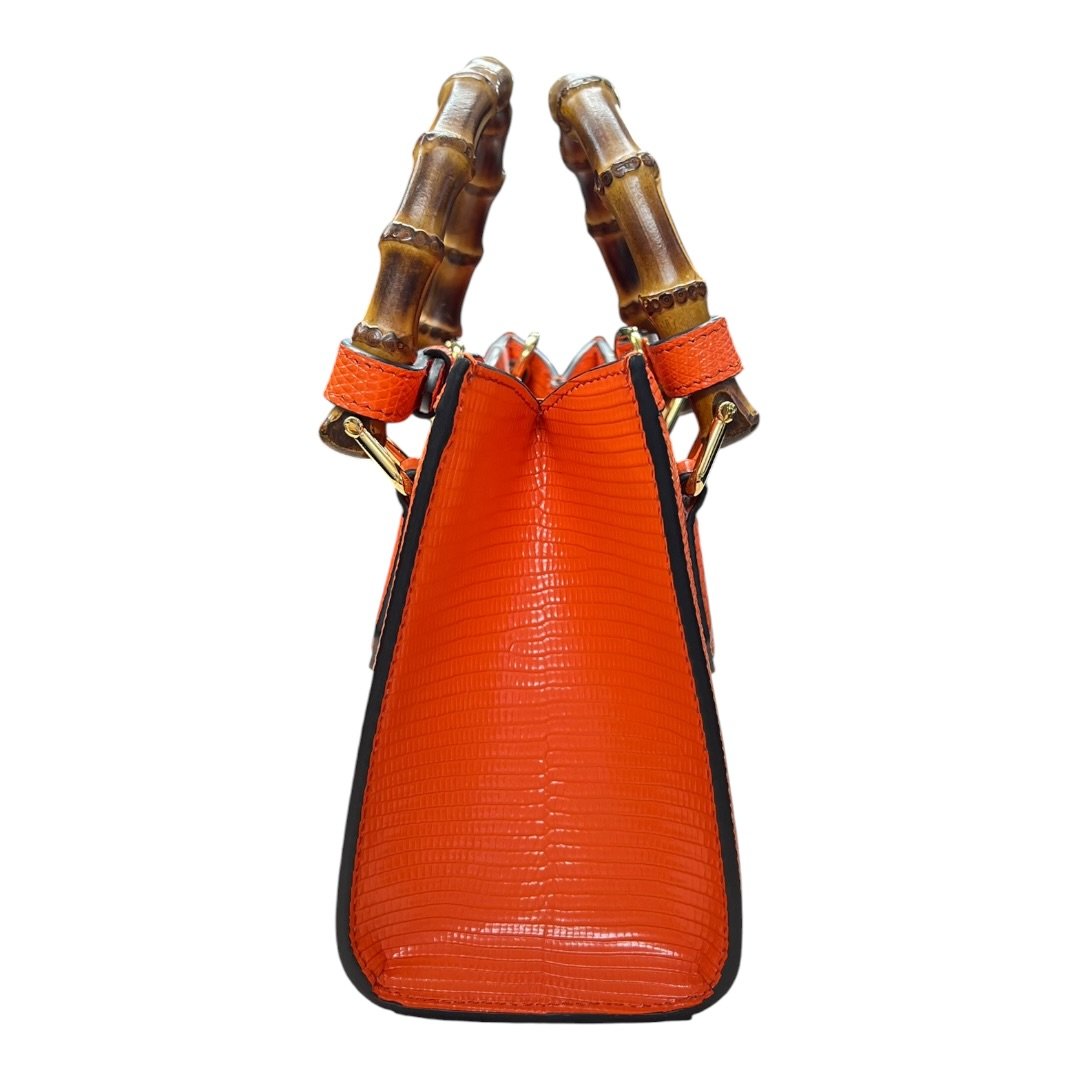 GUCCI Lizard-effect Leather Diana Mini Tote Bag Handbag Orange Gold Hardware GU629