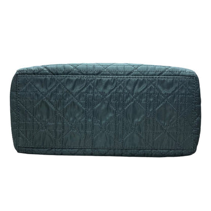 CHRISTIAN DIOR Nylon Lady Dior Handbag Dark Green with Metallic Brown handles Silver Hardware Ch2159