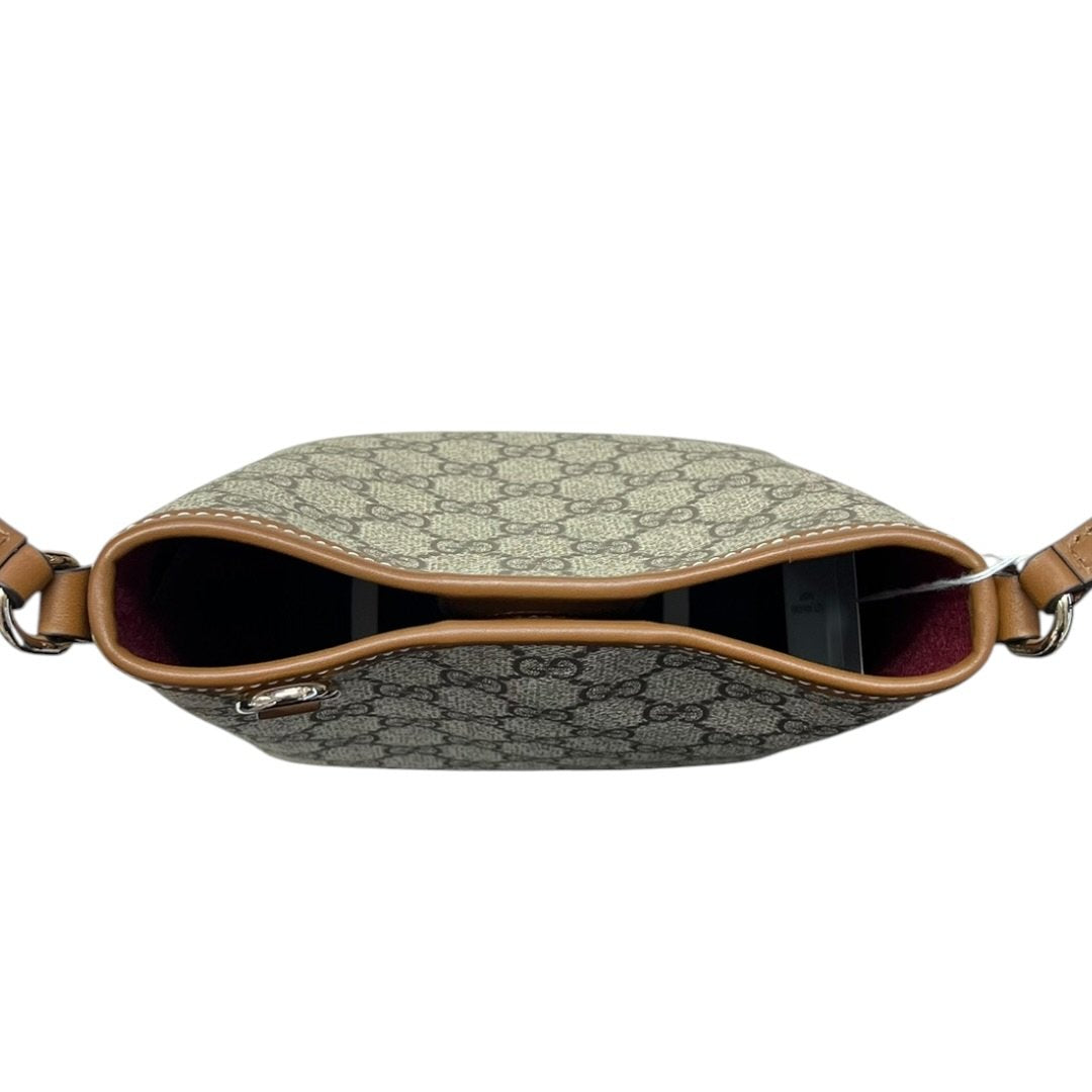 GUCCI GG Supreme Mini Shoulder Bag Beige, Brown Silver Hardware GU626