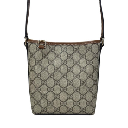 GUCCI GG Supreme Mini Shoulder Bag Beige, Brown Silver Hardware GU626
