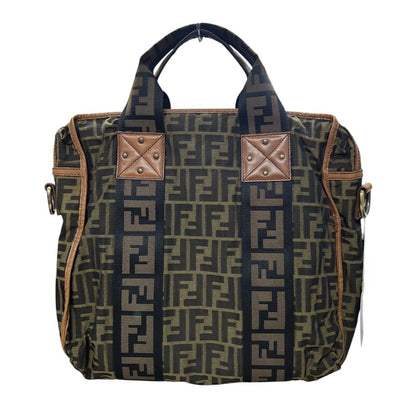 FENDI Zucca Canvas Zucca Monogram Tote Bag Brown, Black, Tan Gold-tone Hardware FE383