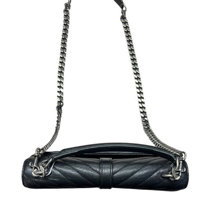 SAINT LAURENT Quilted Leather College Monogram Bag Shoulder Bag Black Silver Hardware YV157