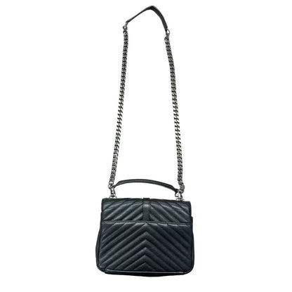 SAINT LAURENT Quilted Leather College Monogram Bag Shoulder Bag Black Silver Hardware YV157
