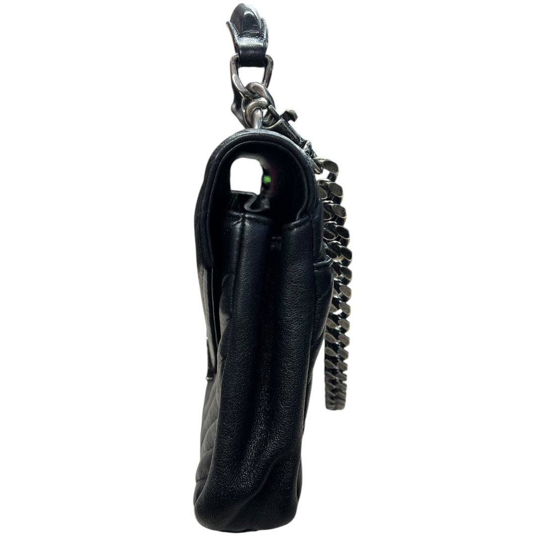 SAINT LAURENT Quilted Leather College Monogram Bag Shoulder Bag Black Silver Hardware YV157