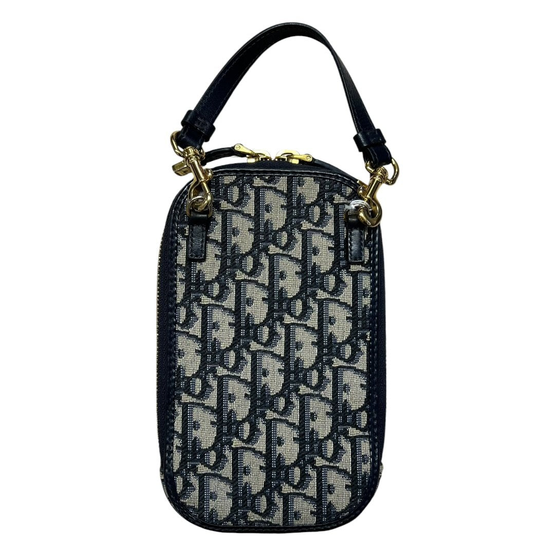 Christian DIOR Oblique Canvas Dior Oblique Vertical Pouch Navy Blue and Beige Gold Hardware Ch2158