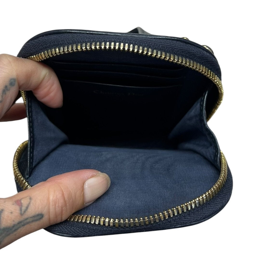Christian DIOR Oblique Canvas Dior Oblique Vertical Pouch Navy Blue and Beige Gold Hardware Ch2158