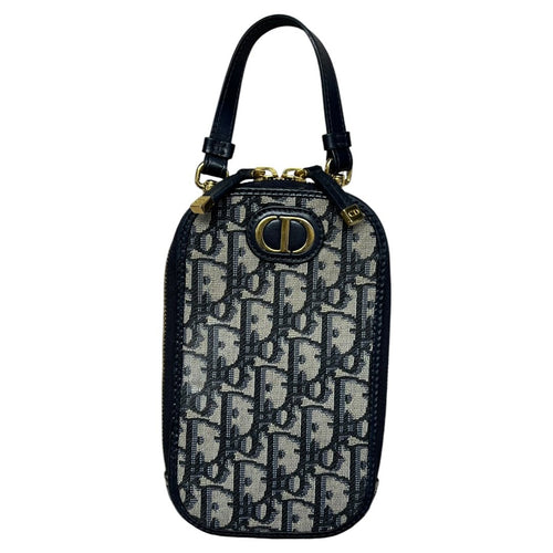 Christian DIOR Oblique Canvas Dior Oblique Vertical Pouch Navy Blue and Beige Gold Hardware Ch2158