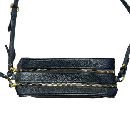 PRADA Vitello Daino Double Zip Crossbody Bag Crossbody Bag Black Gold Hardware PR204