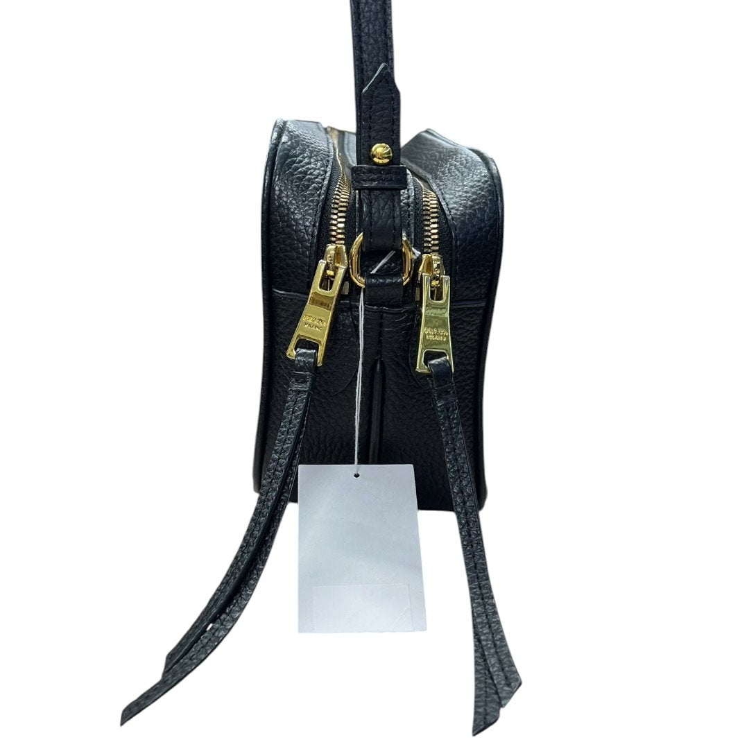 PRADA Vitello Daino Double Zip Crossbody Bag Crossbody Bag Black Gold Hardware PR204