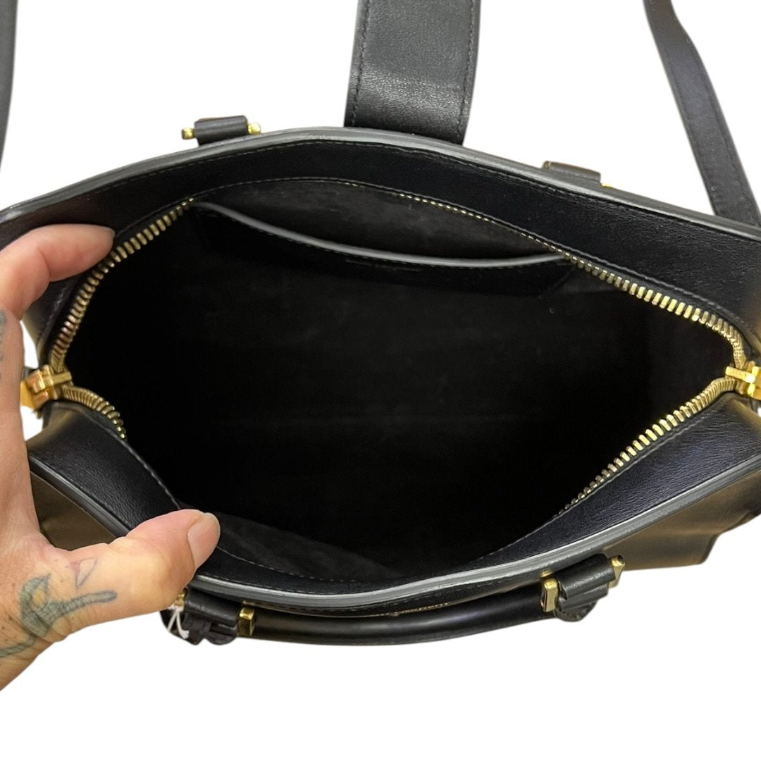 SAINT LAURENT Calfskin Uptown Top Handle Bag Handbag, Shoulder Bag Black Gold Hardware Yv158