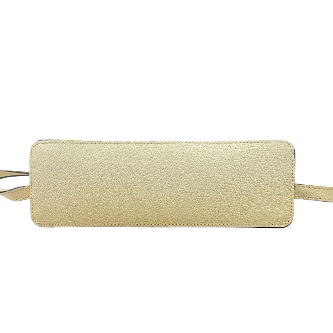 GUCCI GG Flora Canvas Ophidia GG Flora Small Shoulder Bag, Beige/Ebony (canvas) with Multicolor Floral Print and Cream/Off-white Leather Trim, Gold Hardware, GU628