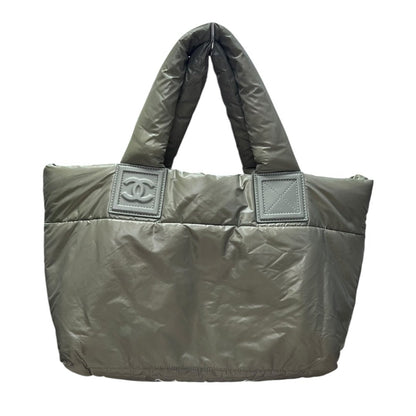 CHANEL Padded Nylon Coco Cocoon Tote Bag Khaki (exterior) / Burgundy (interior) Silver Hardware CH2163