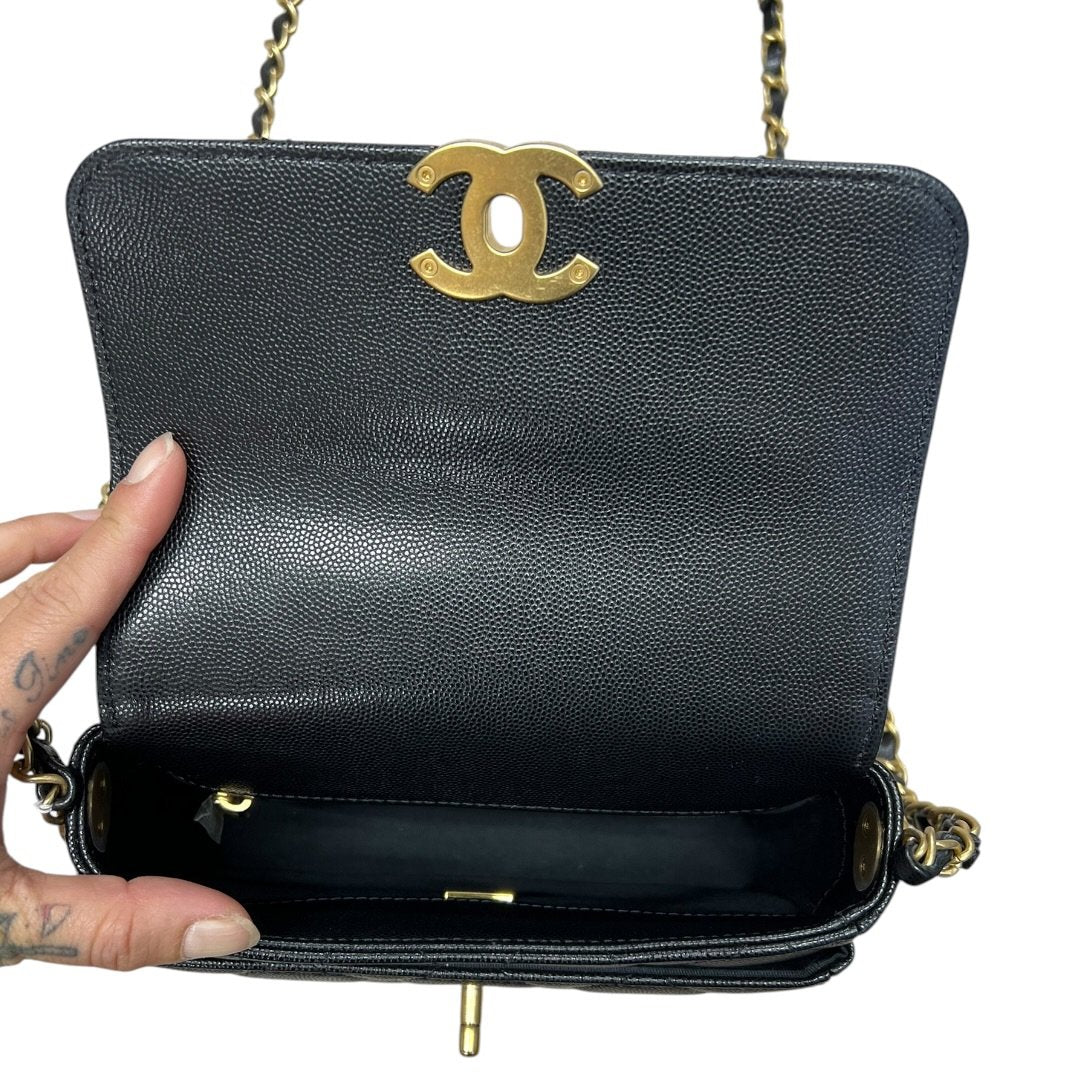 CHANEL Caviar Mini Flap Bag Shoulder Bag Black Gold Hardware CH2167