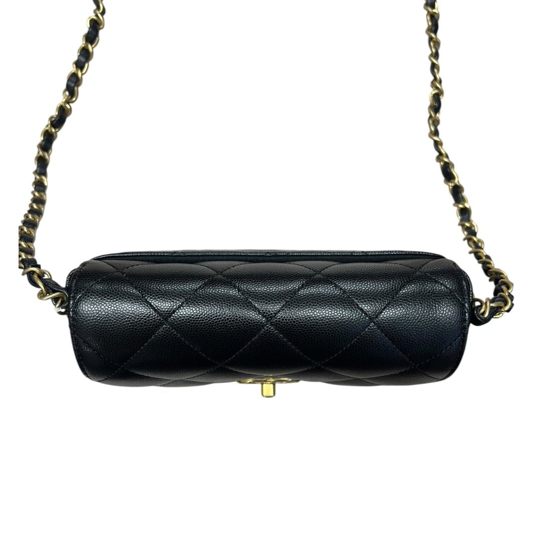 CHANEL Caviar Mini Flap Bag Shoulder Bag Black Gold Hardware CH2167