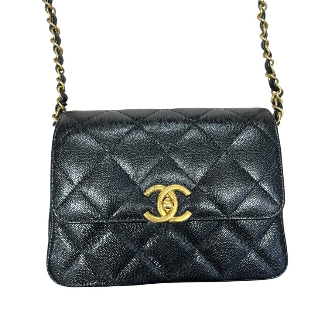 CHANEL Caviar Mini Flap Bag Shoulder Bag Black Gold Hardware CH2167