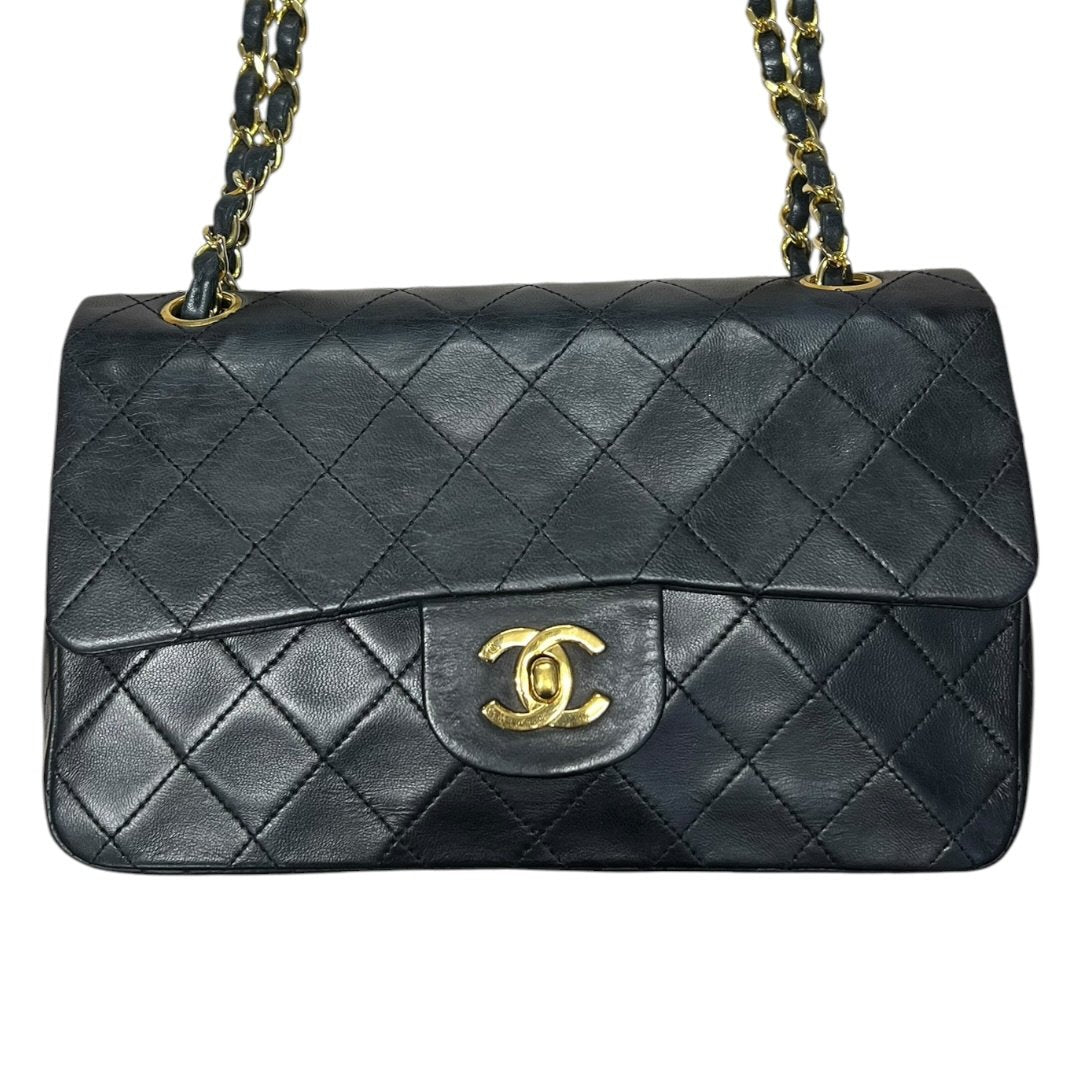 CHANEL Lambskin Classic Flap Bag Shoulder Bag Black with Burgundy Lining Gold Hardware CH2166