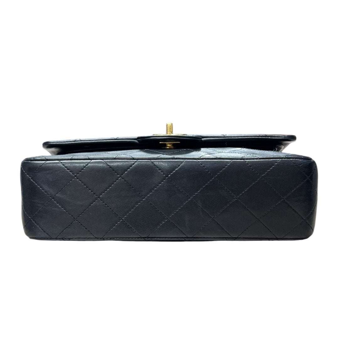 CHANEL Lambskin Classic Flap Bag Shoulder Bag Black with Burgundy Lining Gold Hardware CH2166